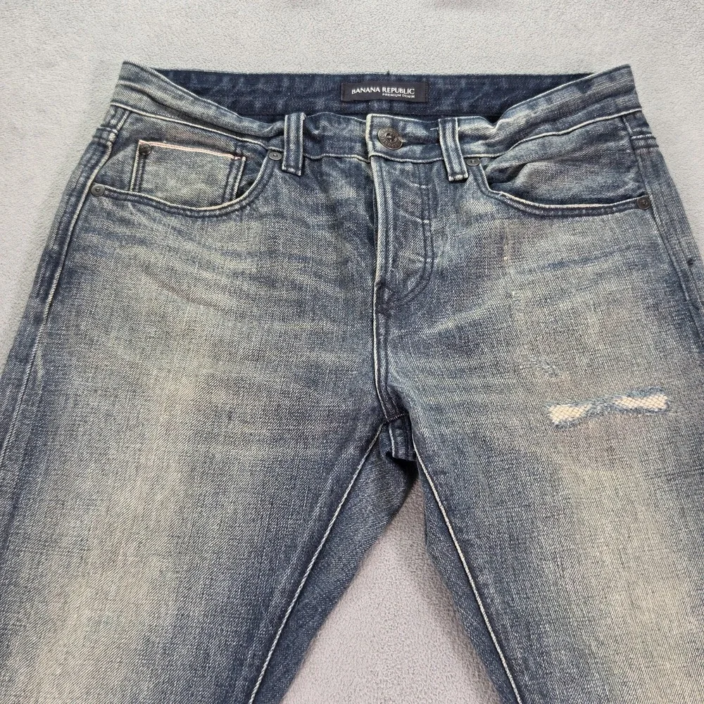 Banana Republic Jeans Mens Blue Selvedge Slim Fit‎ Distressed Fits 27x28
